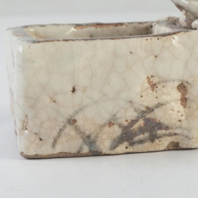 茶道具　志野焼　花草文　人物蓋置　時代箱　V　9876