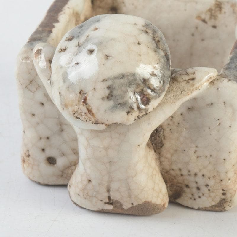 茶道具　志野焼　花草文　人物蓋置　時代箱　V　9876