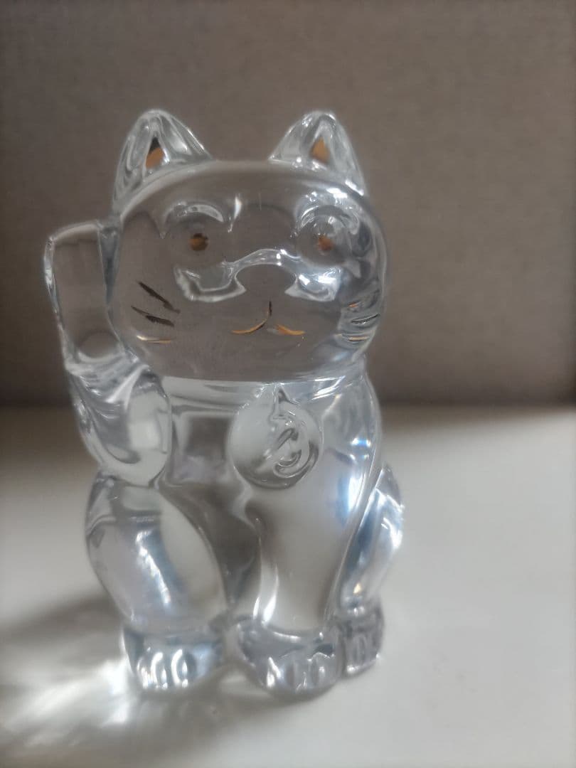 バカラ　クリスタルガラス 招き猫 置物 約10cm　専用箱付き