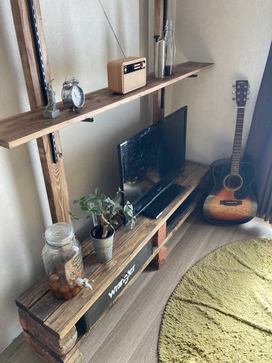 オーダーハンドメイド　ブルックリン調レール棚付きテレビボード