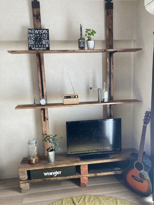 オーダーハンドメイド　ブルックリン調レール棚付きテレビボード