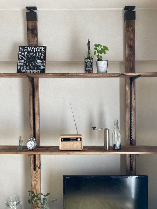 オーダーハンドメイド　ブルックリン調レール棚付きテレビボード