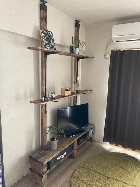 オーダーハンドメイド　ブルックリン調レール棚付きテレビボード