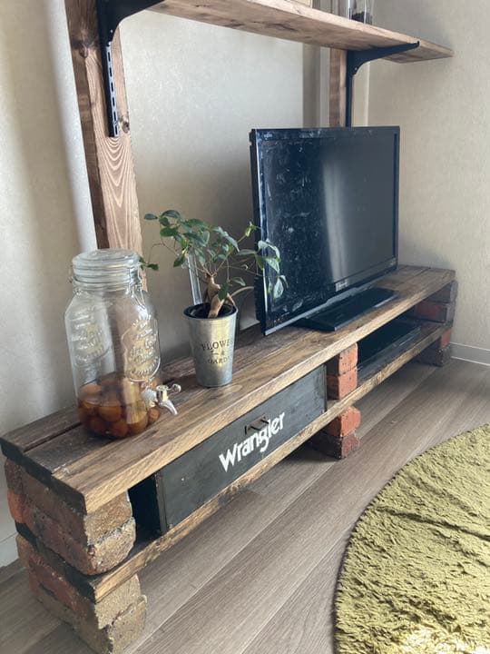 オーダーハンドメイド　ブルックリン調レール棚付きテレビボード