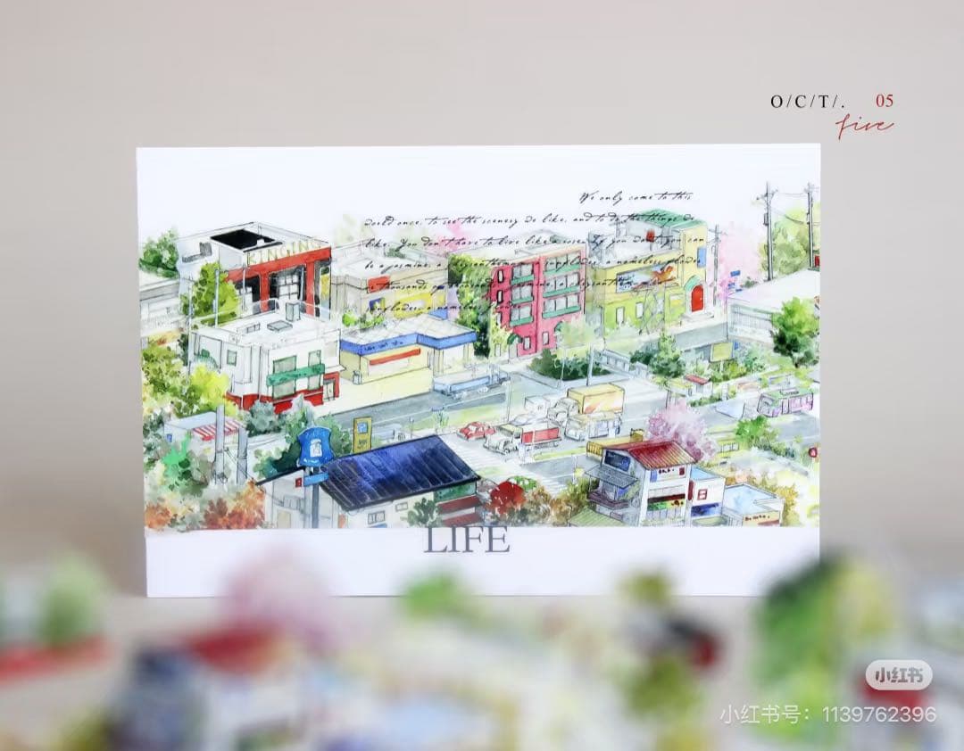 【8894】海外　マステ　3/5/巻　PETマスキングテープ　街　海　道路景色