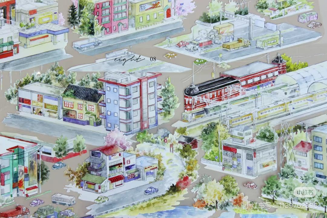 【8894】海外　マステ　3/5/巻　PETマスキングテープ　街　海　道路景色