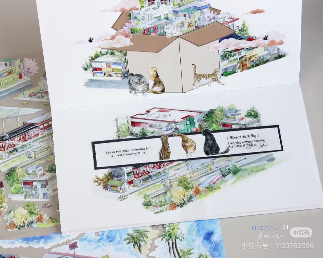 【8894】海外　マステ　3/5/巻　PETマスキングテープ　街　海　道路景色