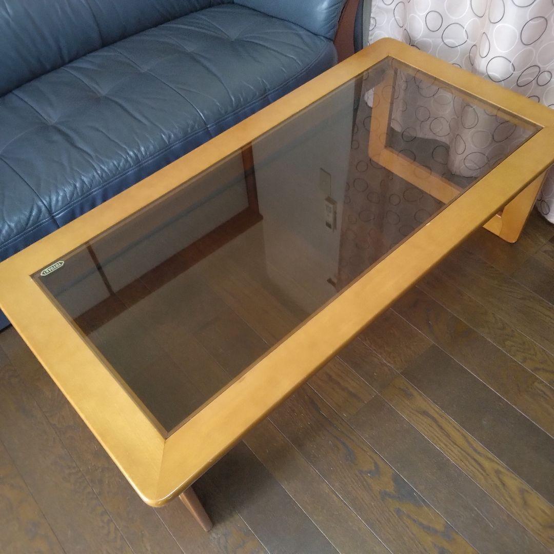 センターテーブル 　ガラステーブル 　アンティーク調 　 木製ローテーブル