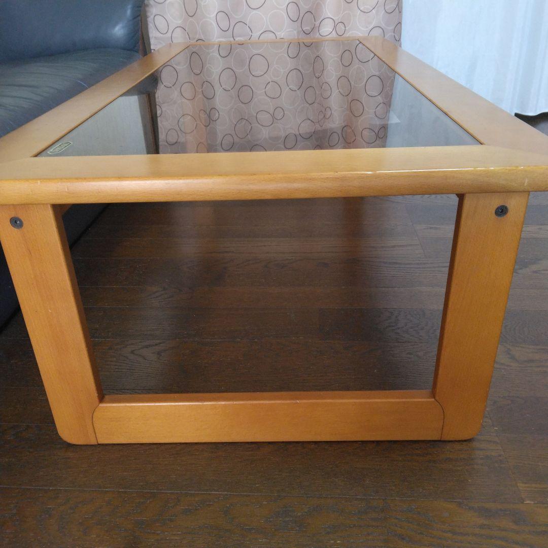 センターテーブル 　ガラステーブル 　アンティーク調 　 木製ローテーブル