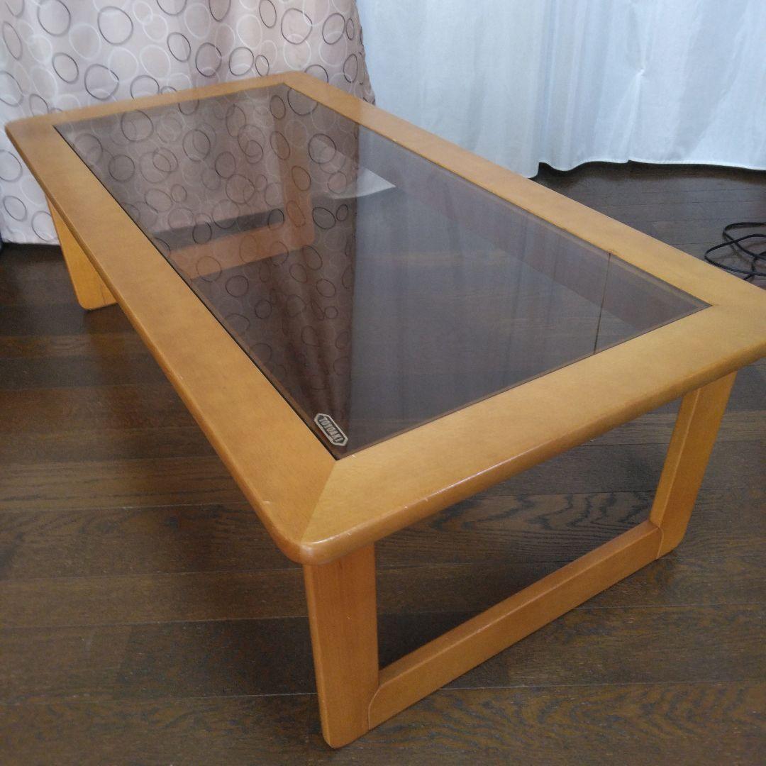 センターテーブル 　ガラステーブル 　アンティーク調 　 木製ローテーブル