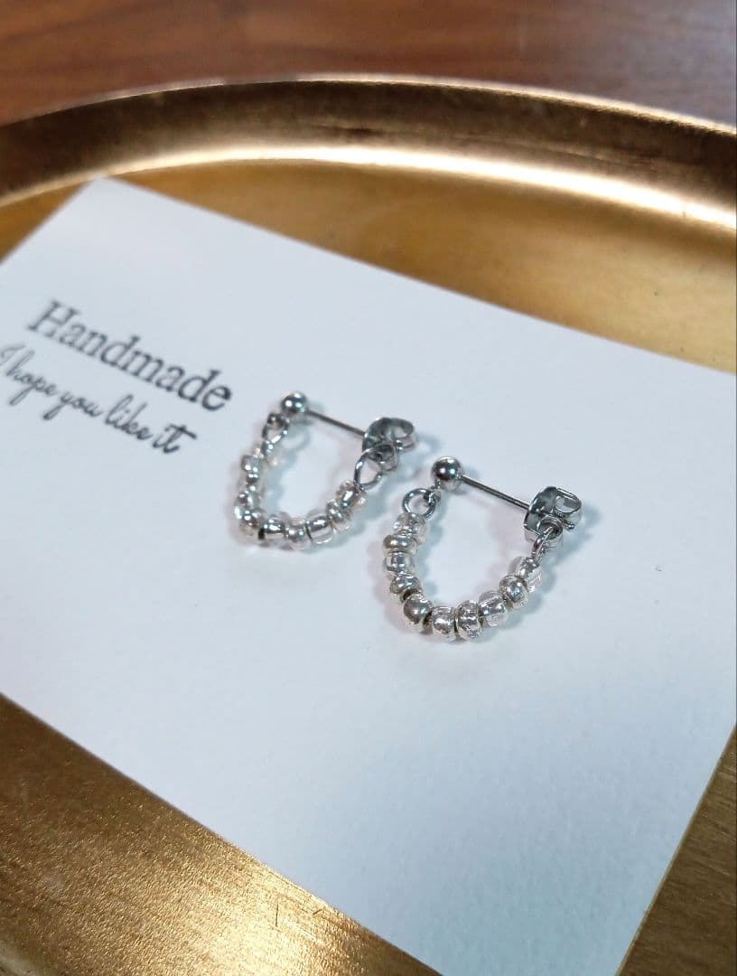 1058  キラキラ✨シンプル メンズにも✨ メタルビーズ  フープピアス♪