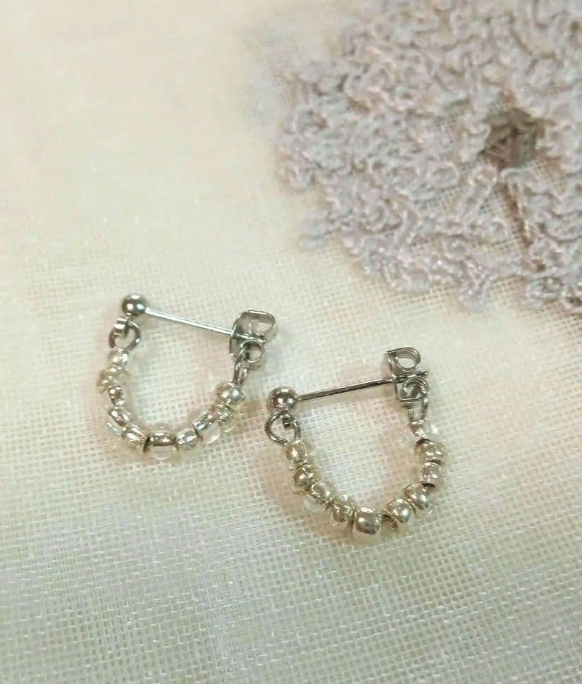 1058  キラキラ✨シンプル メンズにも✨ メタルビーズ  フープピアス♪