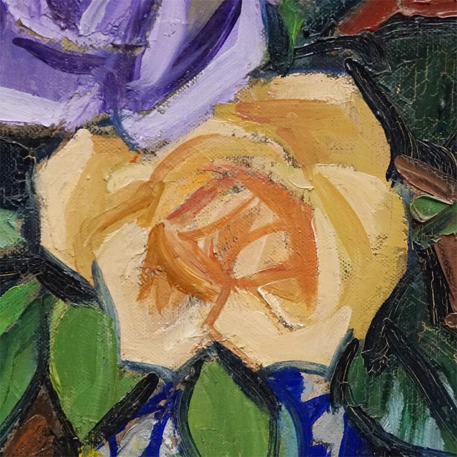 元川嘉津美 バラ 薔薇 油彩油絵 額装 絵画 美術 肉筆 一水会 神戸文化