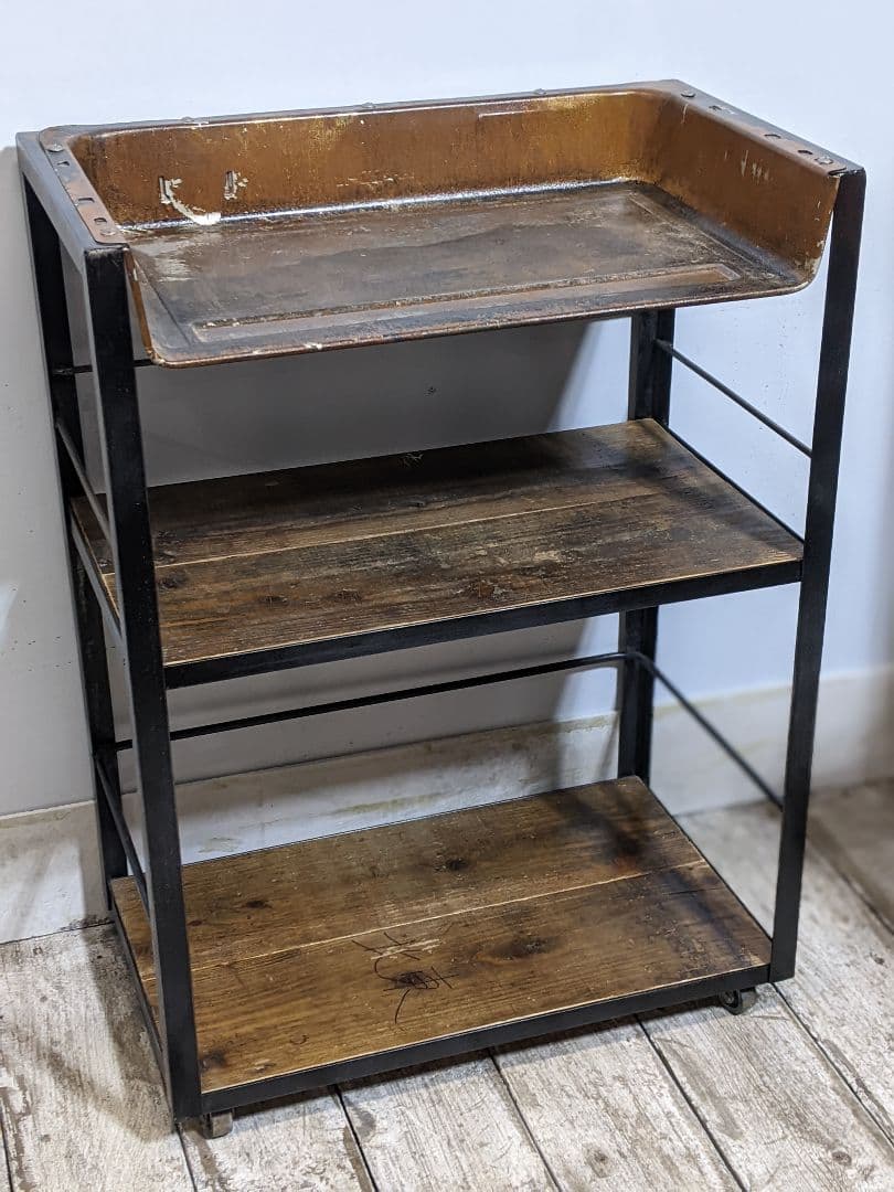 ルパンヒデロウ　3段スチールラック・木製棚付き