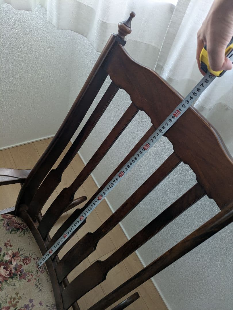 木製 ロッキングチェア アンティーク調 花柄クッション付き　ゆったりサイズ