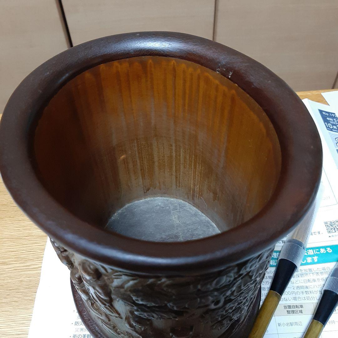美品　中国美術　在銘　竹筆筒　古美術　竹細工　木彫り　書道具　唐木