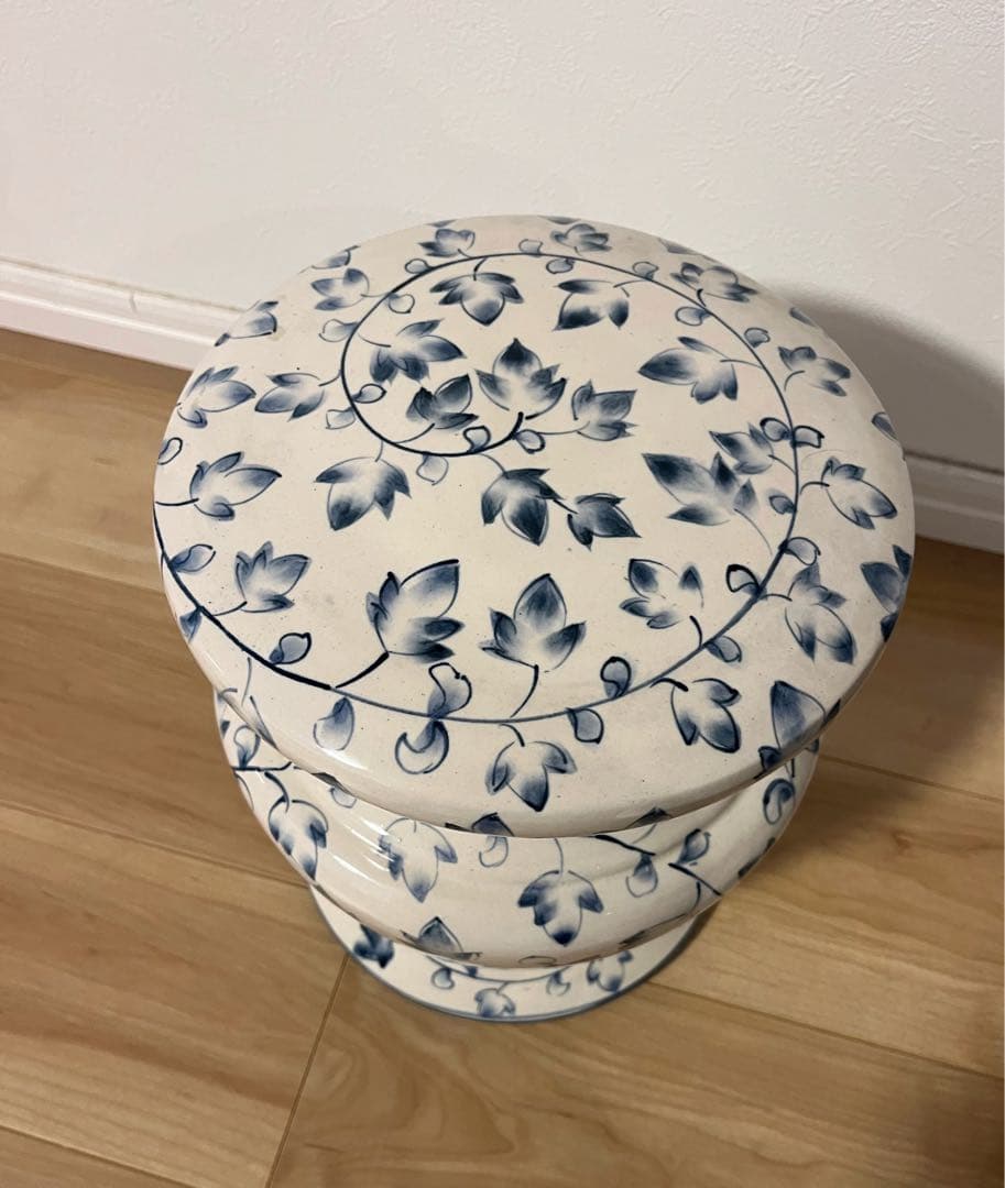 Vintageヴィンテージ　陶器　チェア　花台　美術品　中国青白