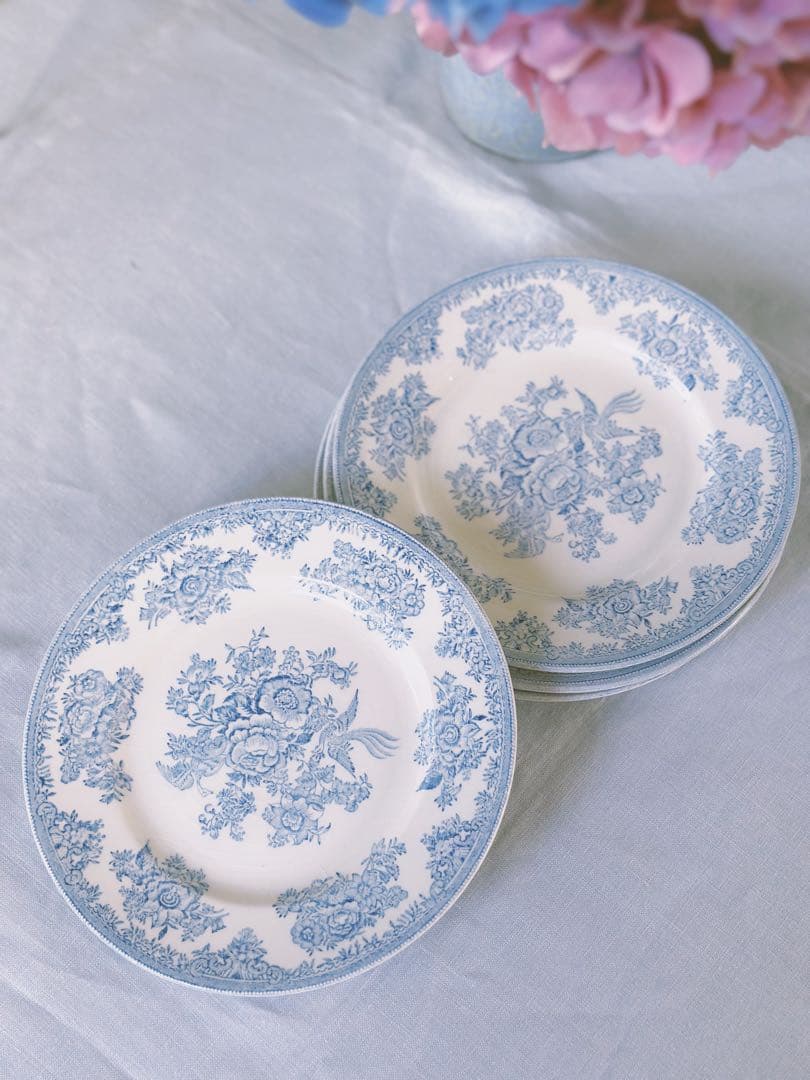 【バーレイ】ブルーアジアティックフェザンツ プレート 17.5cm 4枚セット