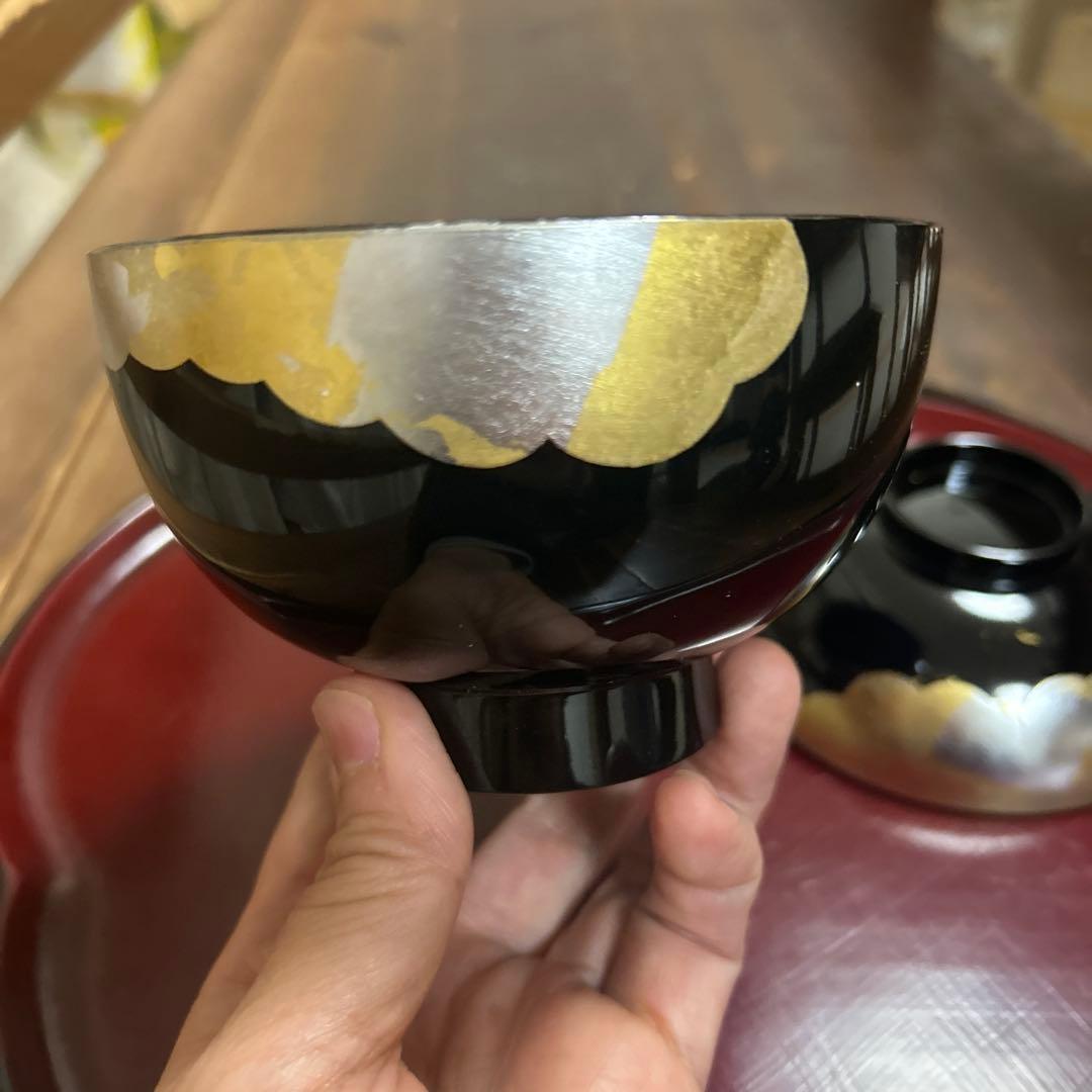 山中漆器　金箔　銀箔　蒔絵　吸物椀　5客　酢谷　伝統工芸　天然木