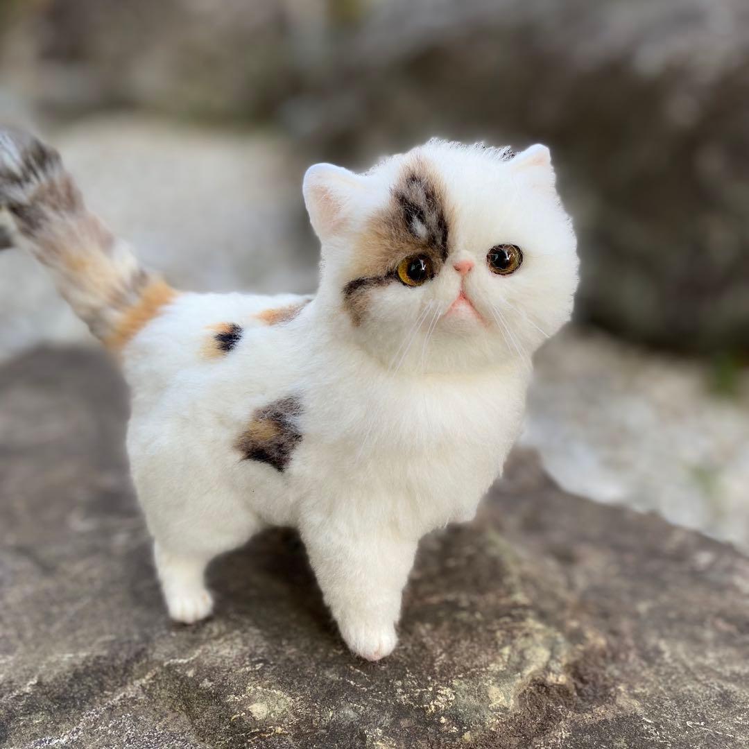 羊毛フェルト猫 全身タイプ リアル可愛い三毛のエキゾチックショート
