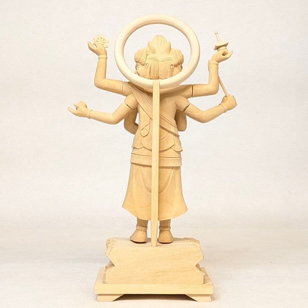 【セール・新品】三宝荒神　柘植　総高さ約24.5㎝　竈　三面六臂　台所の神