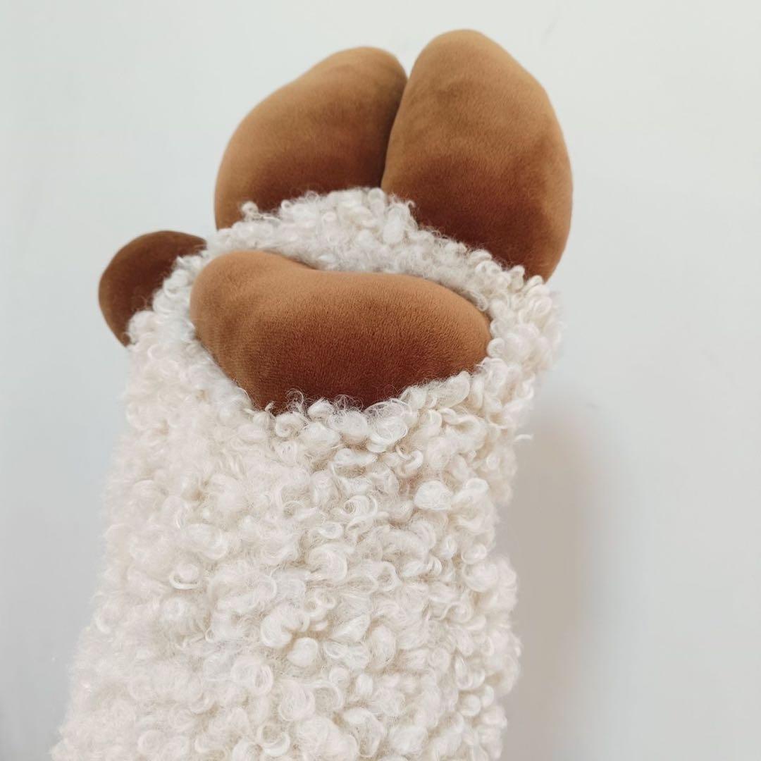 ハンドメイド ピンク肉球羊ケモノ手袋 ブラウン　カール