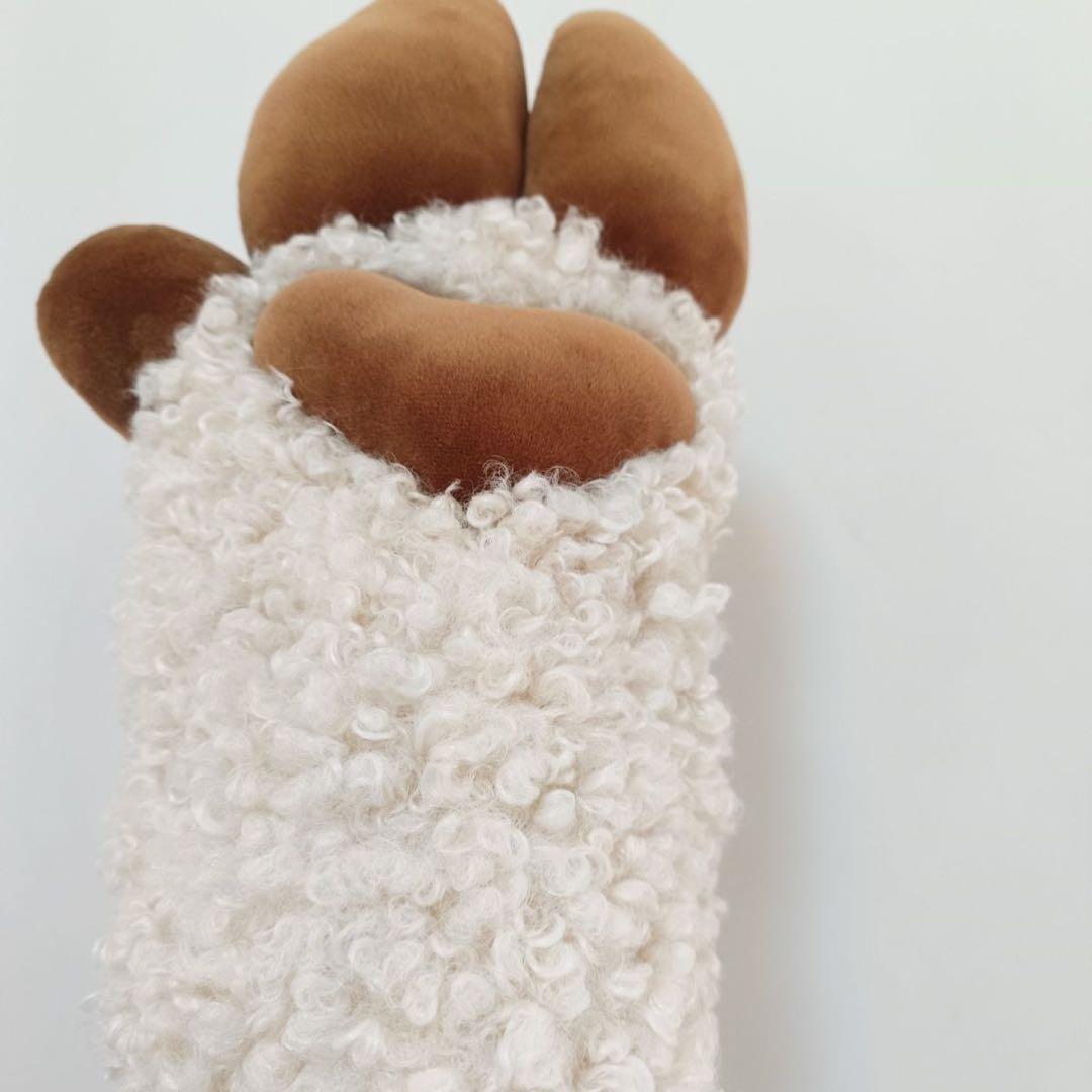 ハンドメイド ピンク肉球羊ケモノ手袋 ブラウン　カール