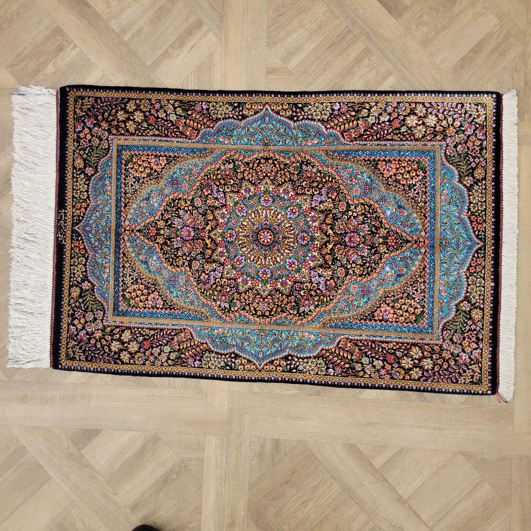 59x89cmペルシャ・クム産(29)玄関・タペストリー・絹・シルク