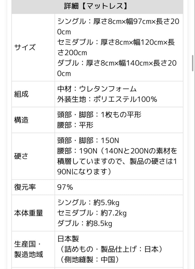 nishikawa Afit セミダブル 三つ折りマットレス