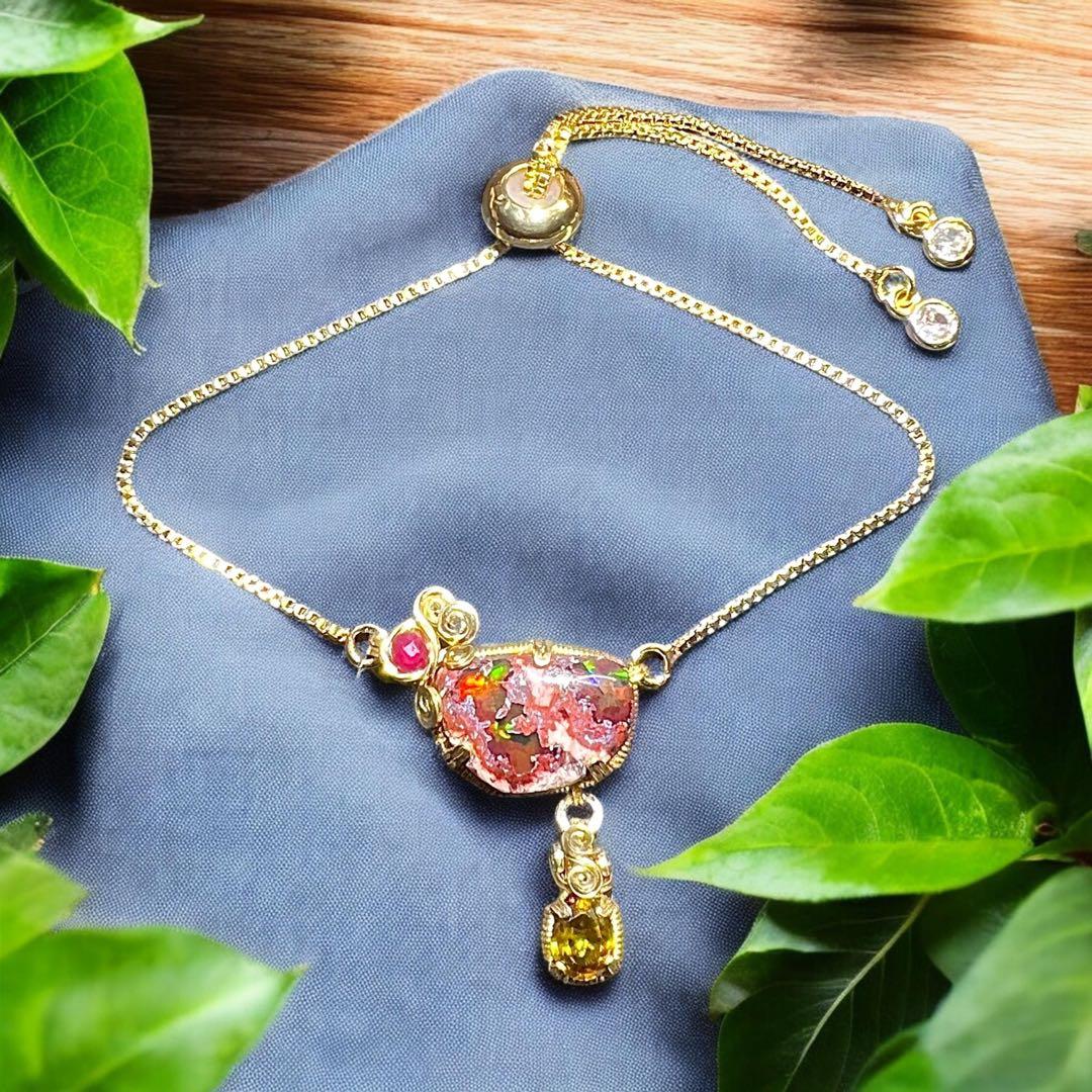 天然石 カンテラオパール＆スフェーン スライドチェーンブレスレット