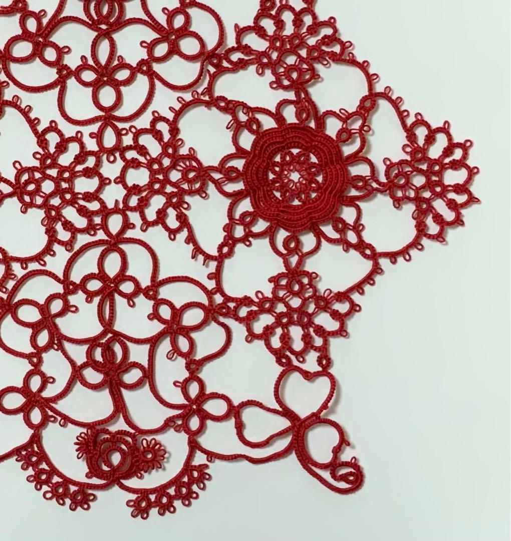 タティングレース ドイリー 赤 長さ長さ88cm 巾22cm