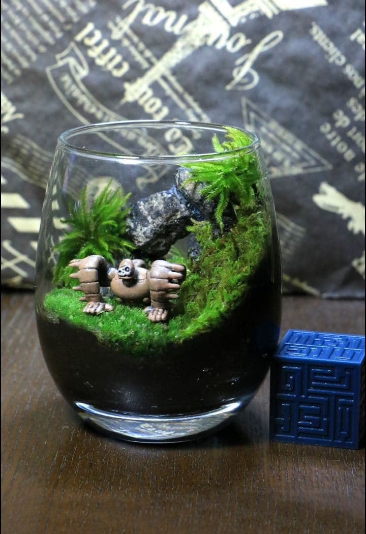 苔テラリウム シングル、ダブル、ロボット兵＆恐竜フィギュア我が家の