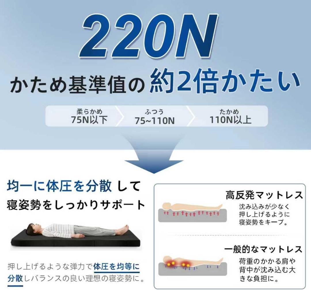 三つ折りたたみマットレス高反発 硬め220N 密度36D 厚さ10cmシングル