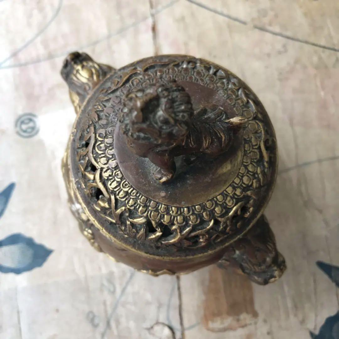 中国 骨董 銅香炉 獅子 野獣足 時代物 「大明宣徳」刻印 - メルカリ