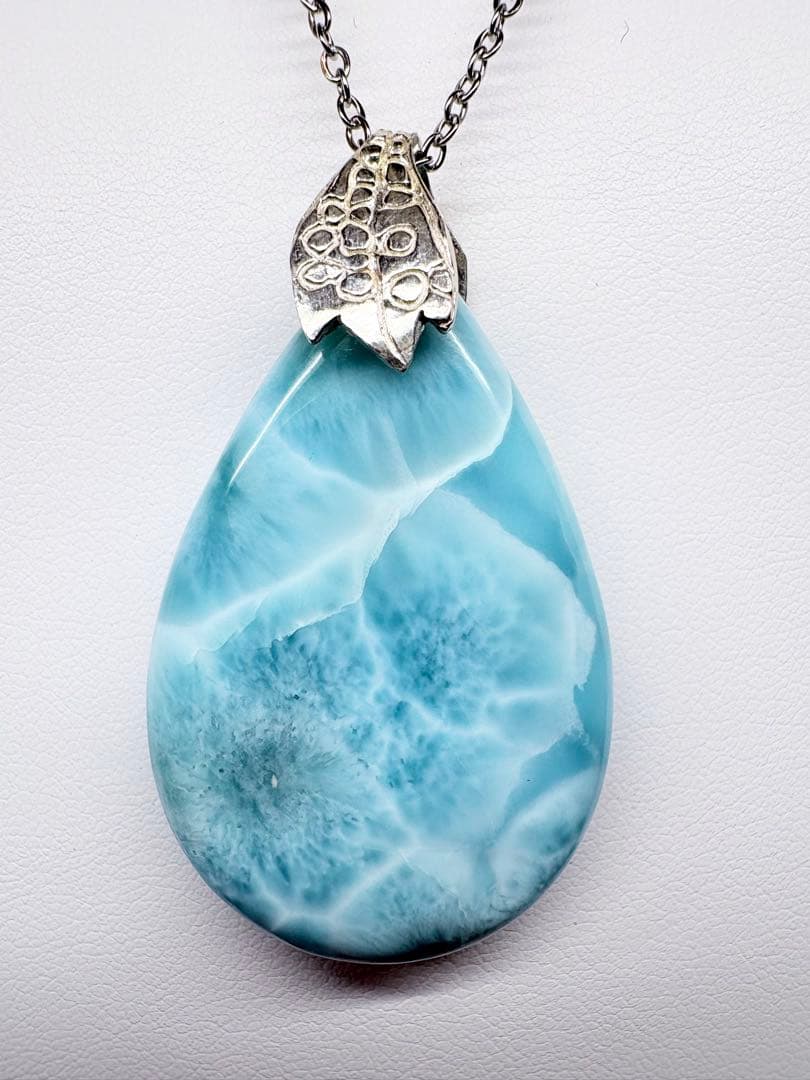 天然石ラリマー　滴型ペンダント 約43.2mm　No.7 ラリマー ペンダント オーバル トップ 雫型 しずく ドロップ型 ナバホ