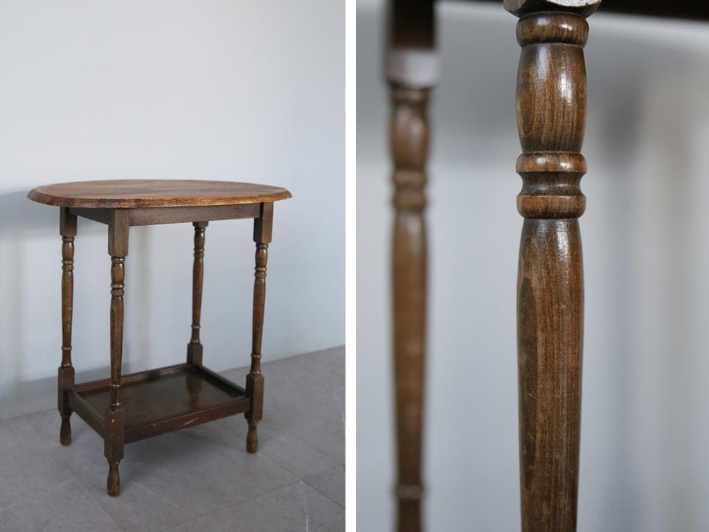 英国アンティーク木製サイドテーブル/オケージョナル机/飾り棚/花台(91-234