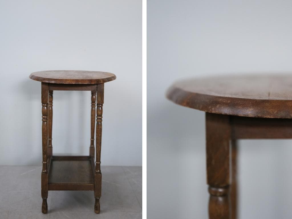 英国アンティーク木製サイドテーブル/オケージョナル机/飾り棚/花台(91-234