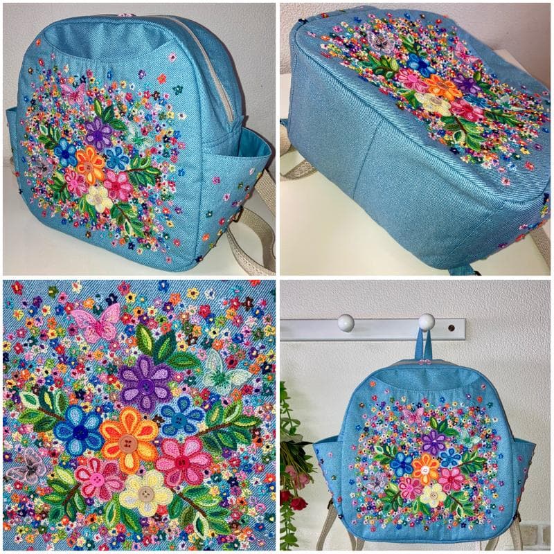 新作!リュック♡手刺繍♡デニム♡花柄＆蝶々モチーフ