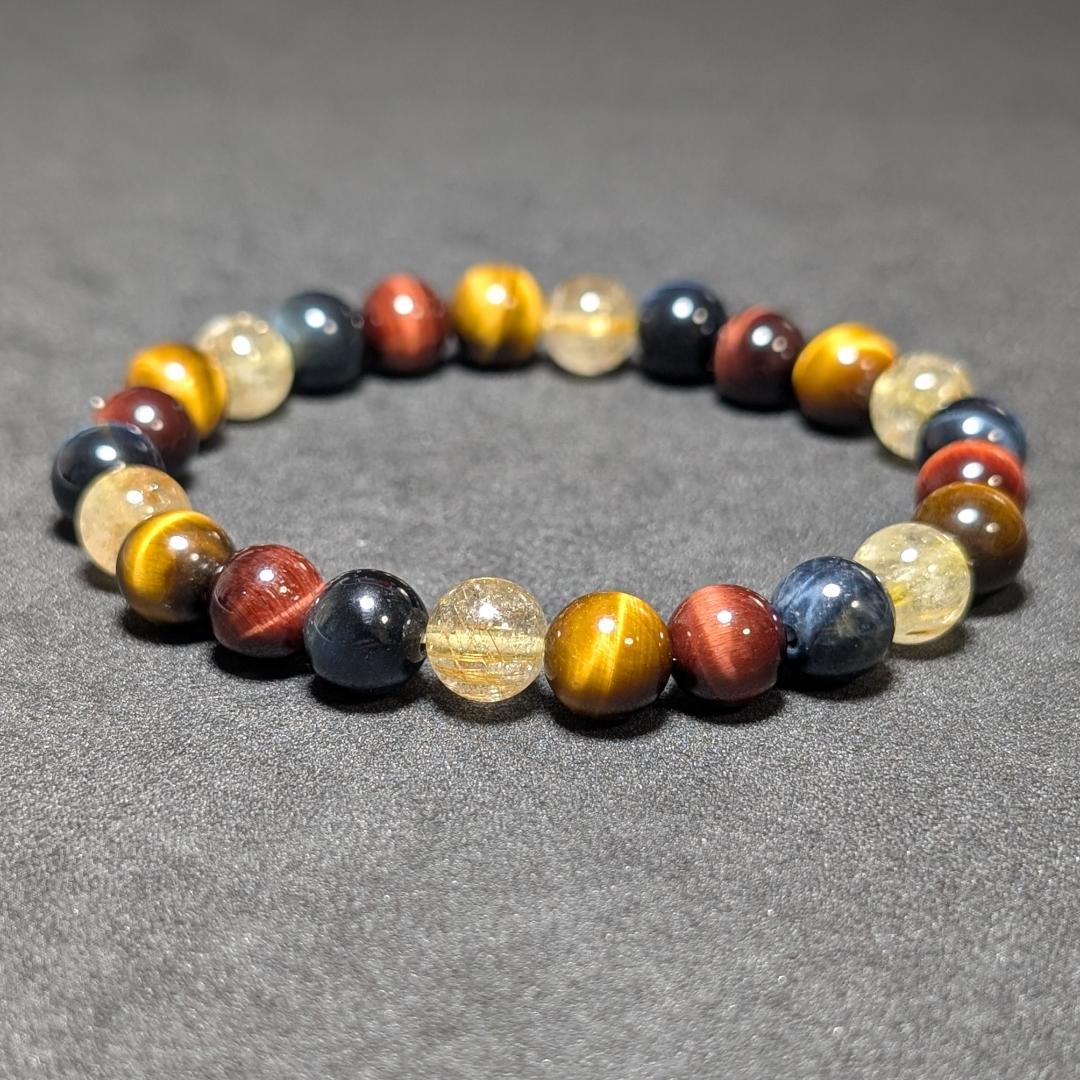 新たな事業の成功へ タイチンルチル 三種タイガーアイ 数珠 ブレスレット 8mm