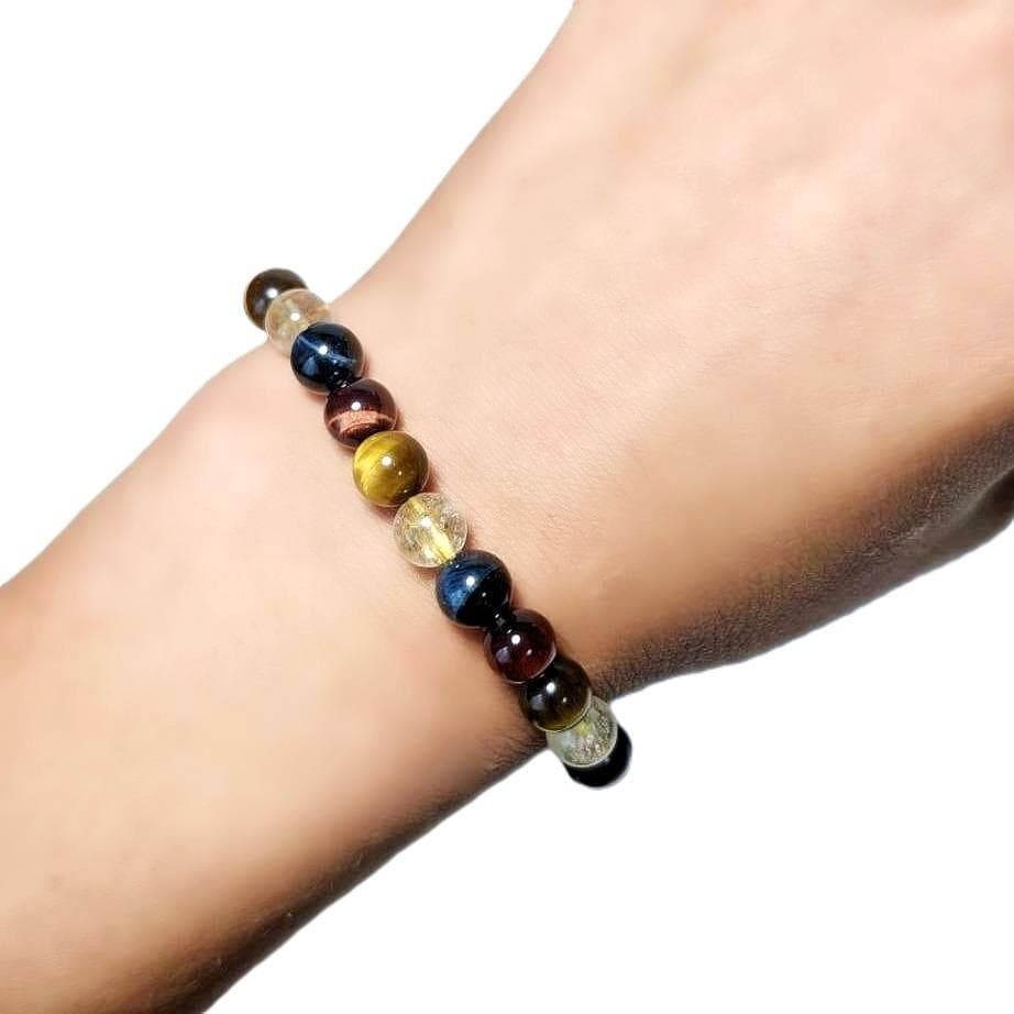 新たな事業の成功へ タイチンルチル 三種タイガーアイ 数珠 ブレスレット 8mm