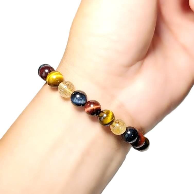 新たな事業の成功へ タイチンルチル 三種タイガーアイ 数珠 ブレスレット 8mm