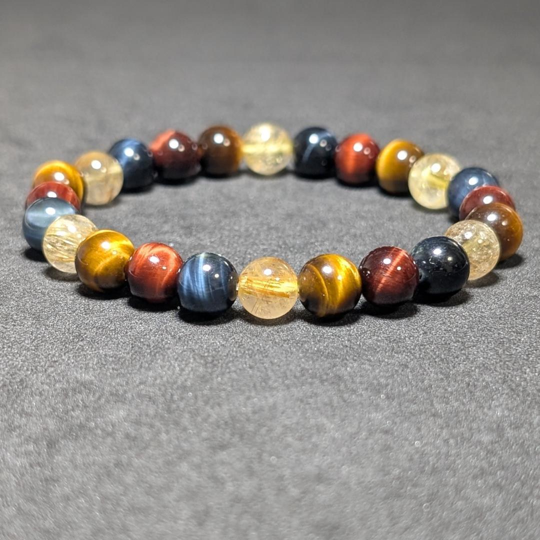 新たな事業の成功へ タイチンルチル 三種タイガーアイ 数珠 ブレスレット 8mm