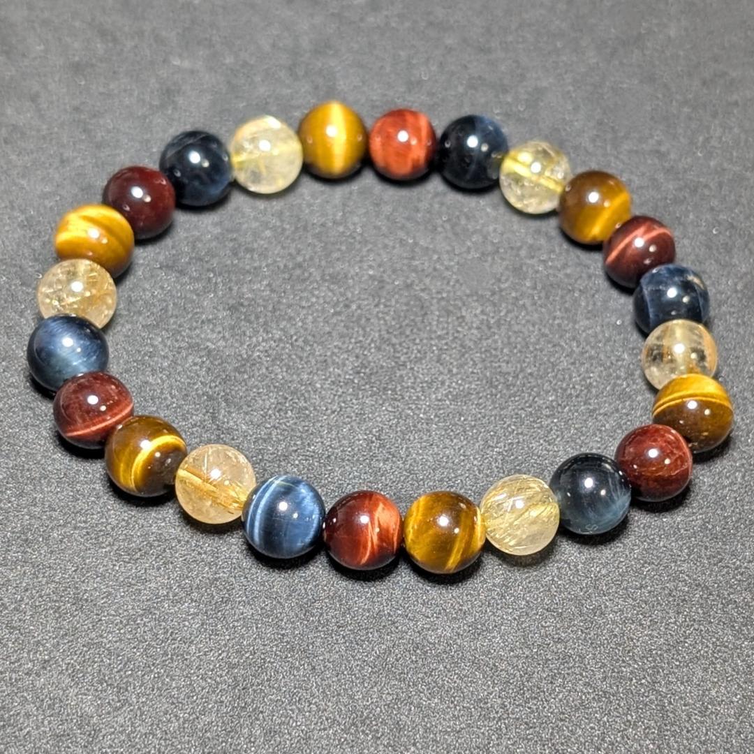 新たな事業の成功へ タイチンルチル 三種タイガーアイ 数珠 ブレスレット 8mm