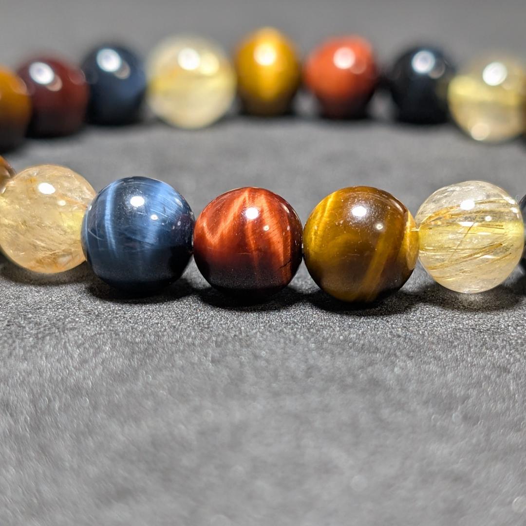 新たな事業の成功へ タイチンルチル 三種タイガーアイ 数珠 ブレスレット 8mm