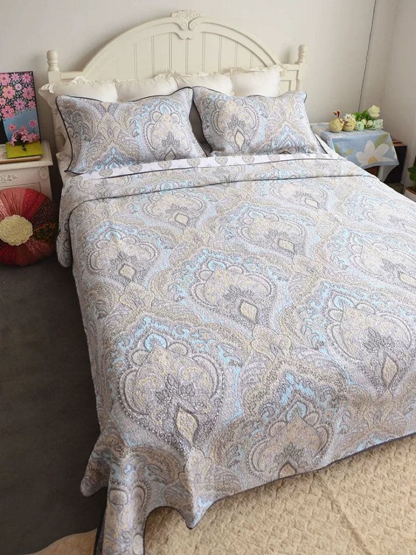 キルトベッドカバー3点セット綿マルチカバー キルティング 843