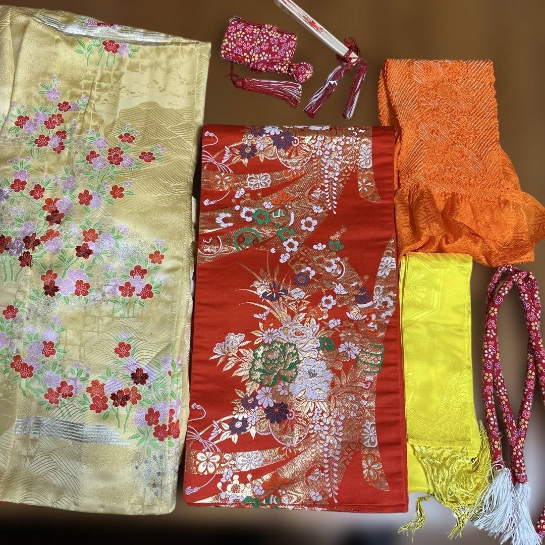 七五三　7歳　正絹着物　袋帯　小物セット　 比翼仕立て着物