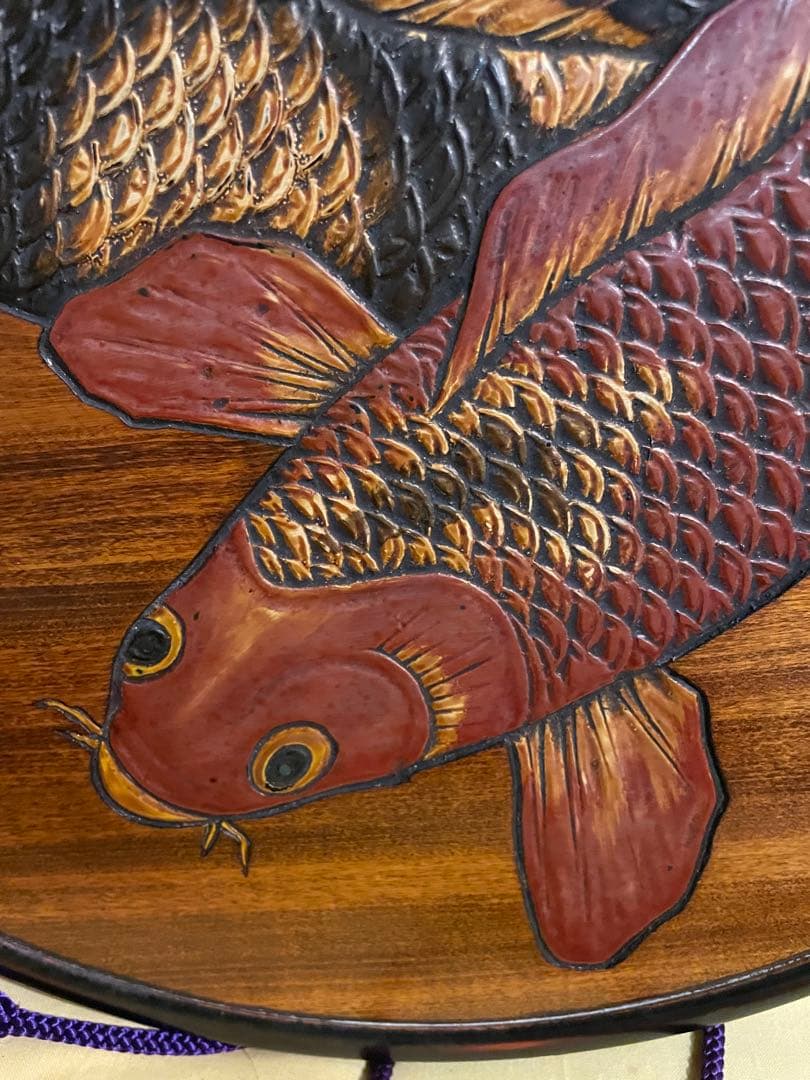 烏城彫　木彫り　壁掛け　鯉のぼり　縁起物　レトロ　在銘