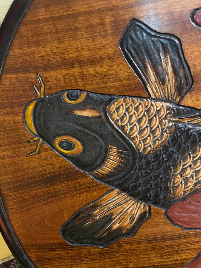 烏城彫　木彫り　壁掛け　鯉のぼり　縁起物　レトロ　在銘