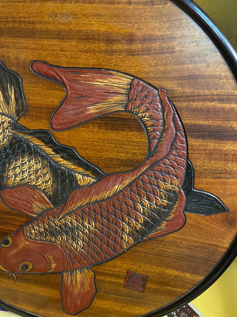 烏城彫　木彫り　壁掛け　鯉のぼり　縁起物　レトロ　在銘