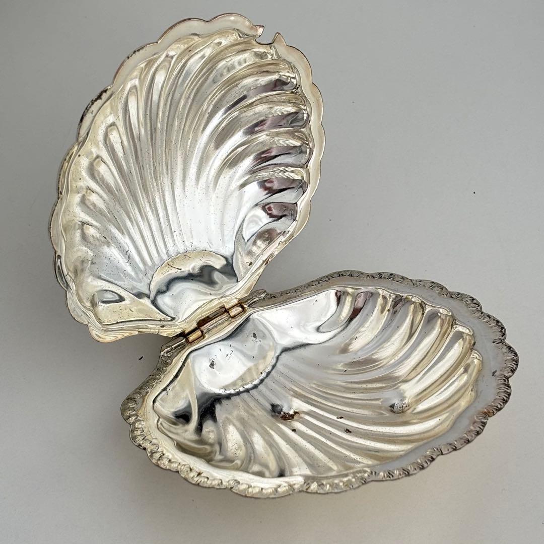 【フランス】シェル バターディッシュ ヴィンテージ ガラスプレート付き メタル